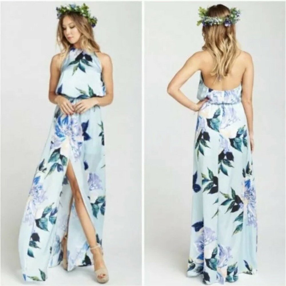 Show Me Your MuMu Light Blue Floral Halter Maxi Dress